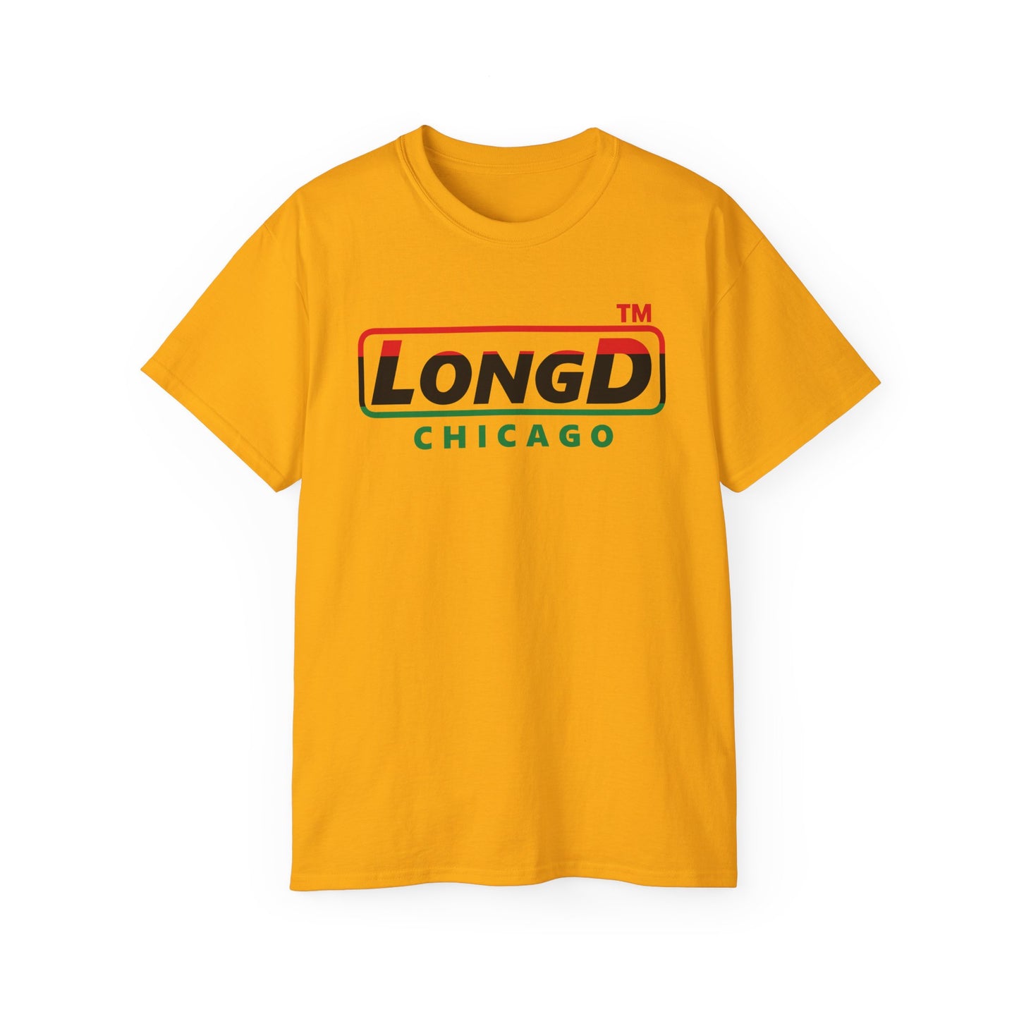 LongD positive horizontal 3-striped Chicago logo cotton tee (Juneteenth colors)