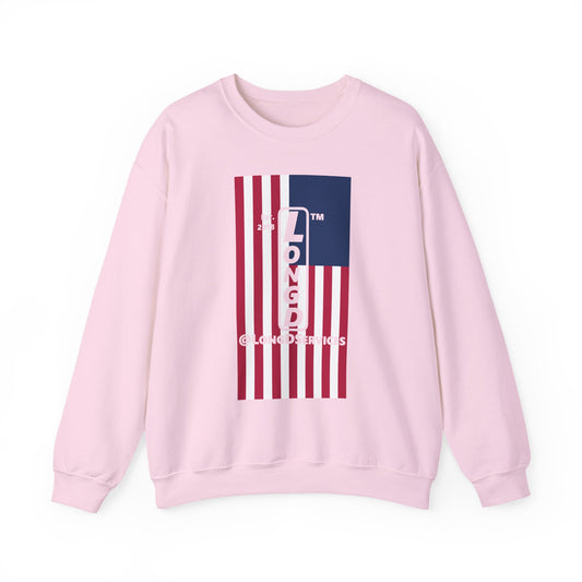LongD negative flag tag upright logo crewneck sweatshirt (patriotic colors)