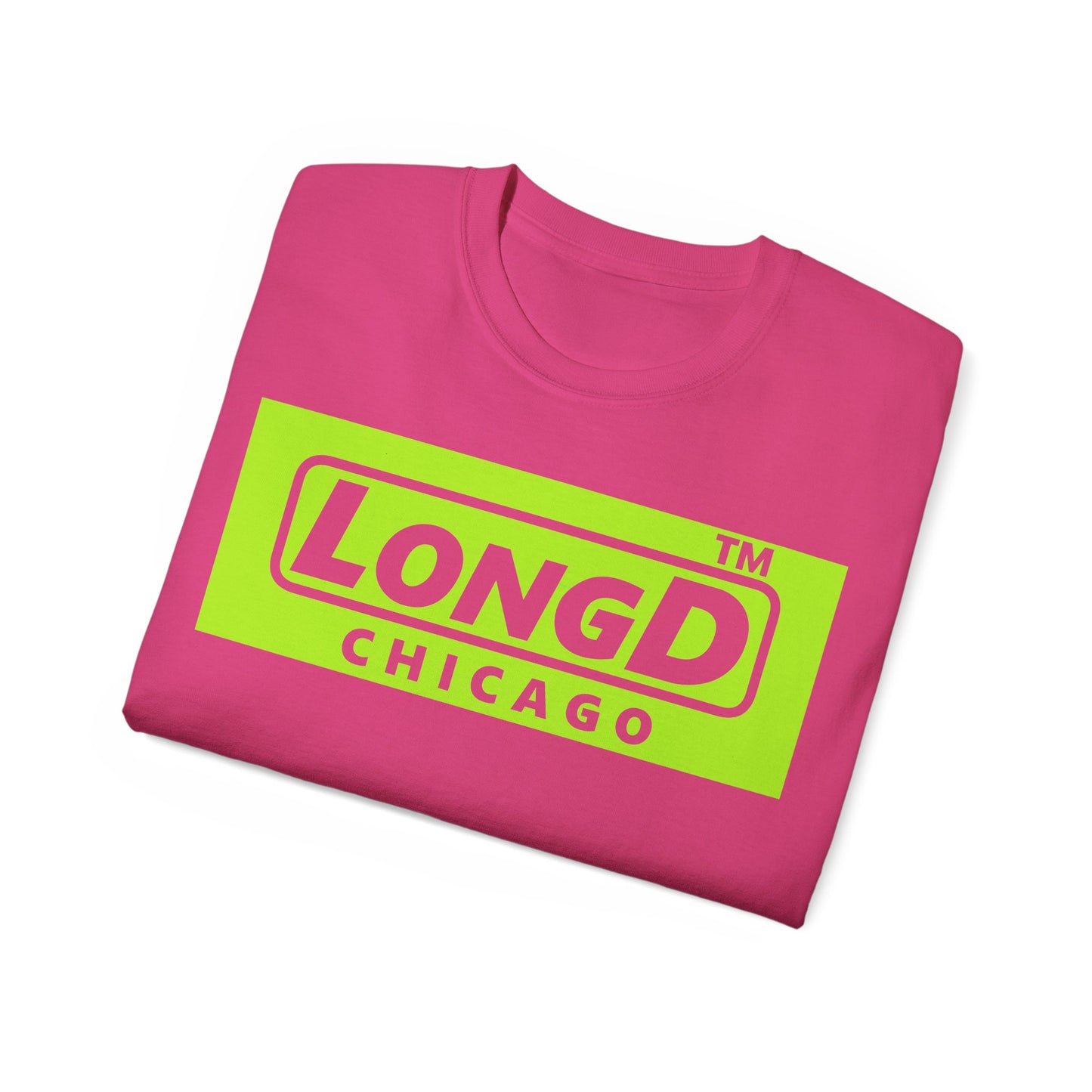 LongD® negative lime green Chicago Logo Cotton Tee