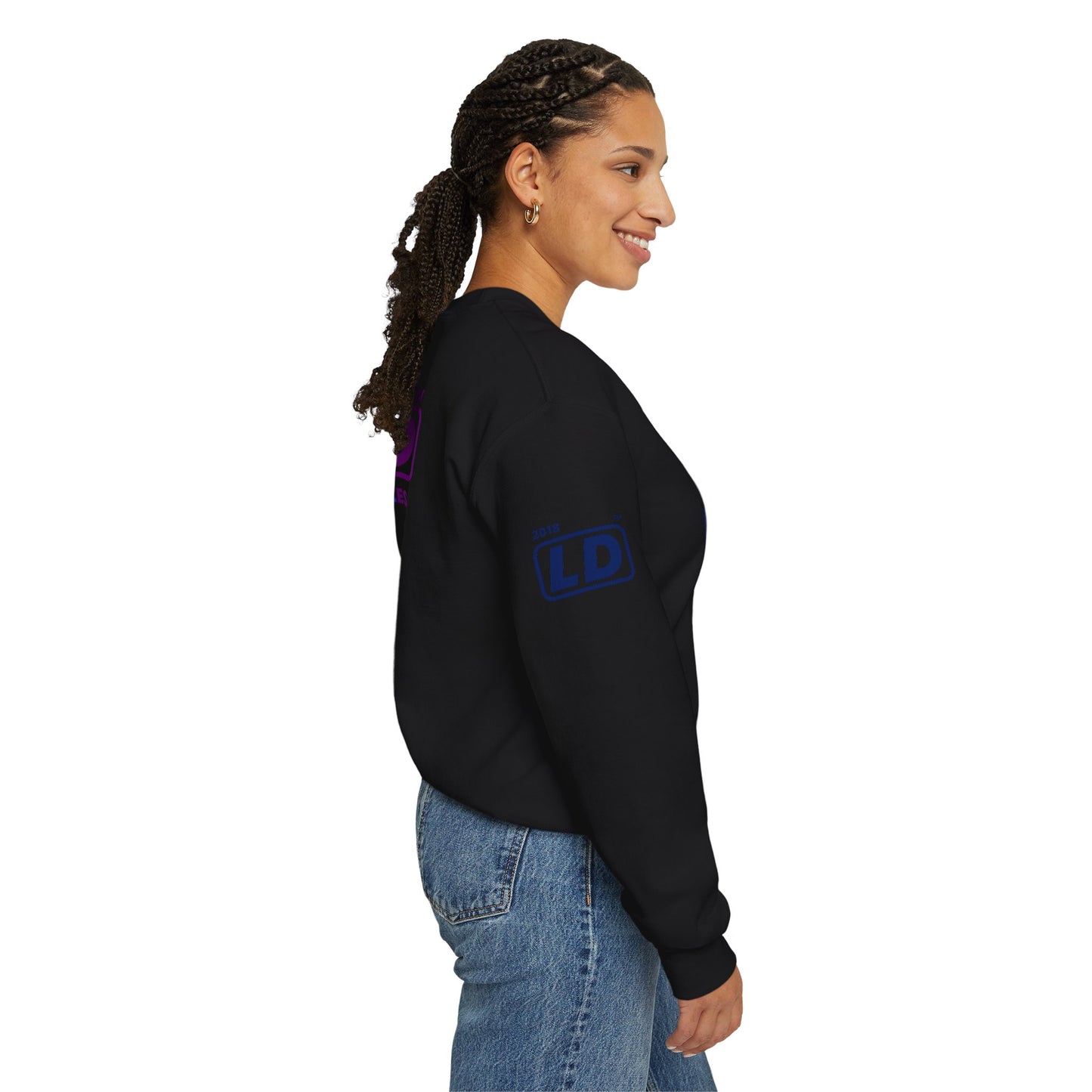 I Luv LongD official basic 4-print tag-domain logo crewneck sweatshirt with Pride heart