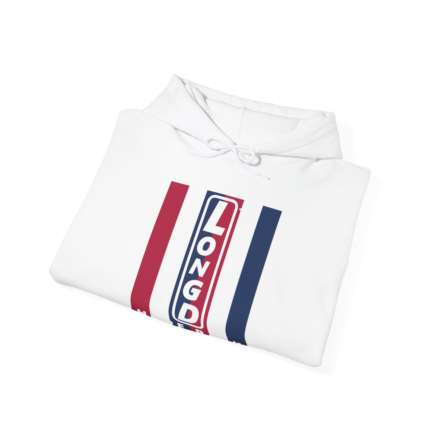 LongD® negative vertical 6-striped upright Hyde Park logo hoodie