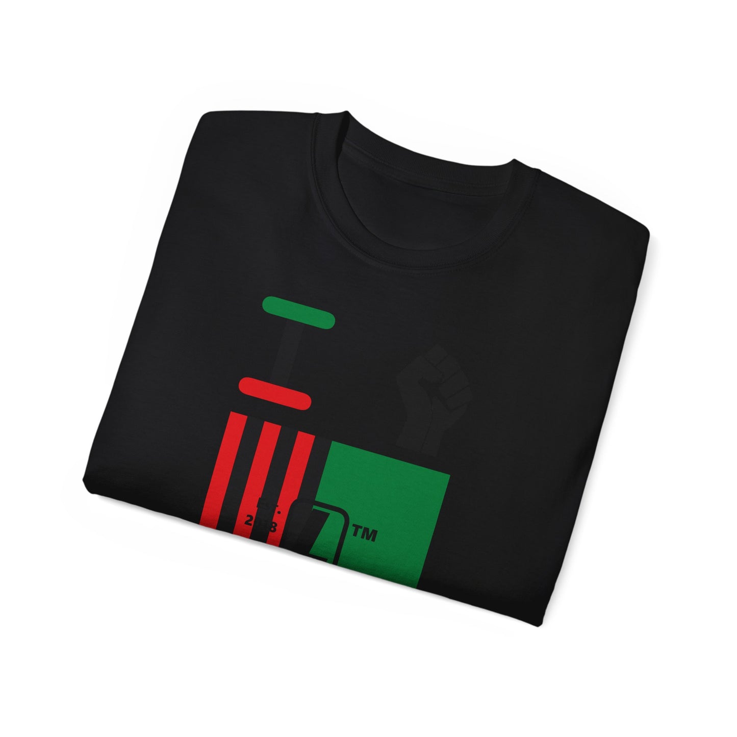 I fist LongD Cotton Tee negative flag Hyde Park upright logo (Juneteenth colors)