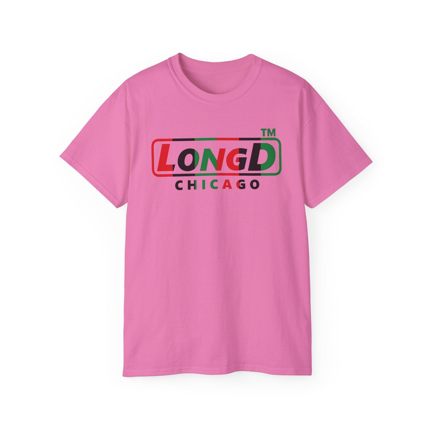 LongD positive vertical 6-striped Chicago logo cotton tee (Juneteenth colors)