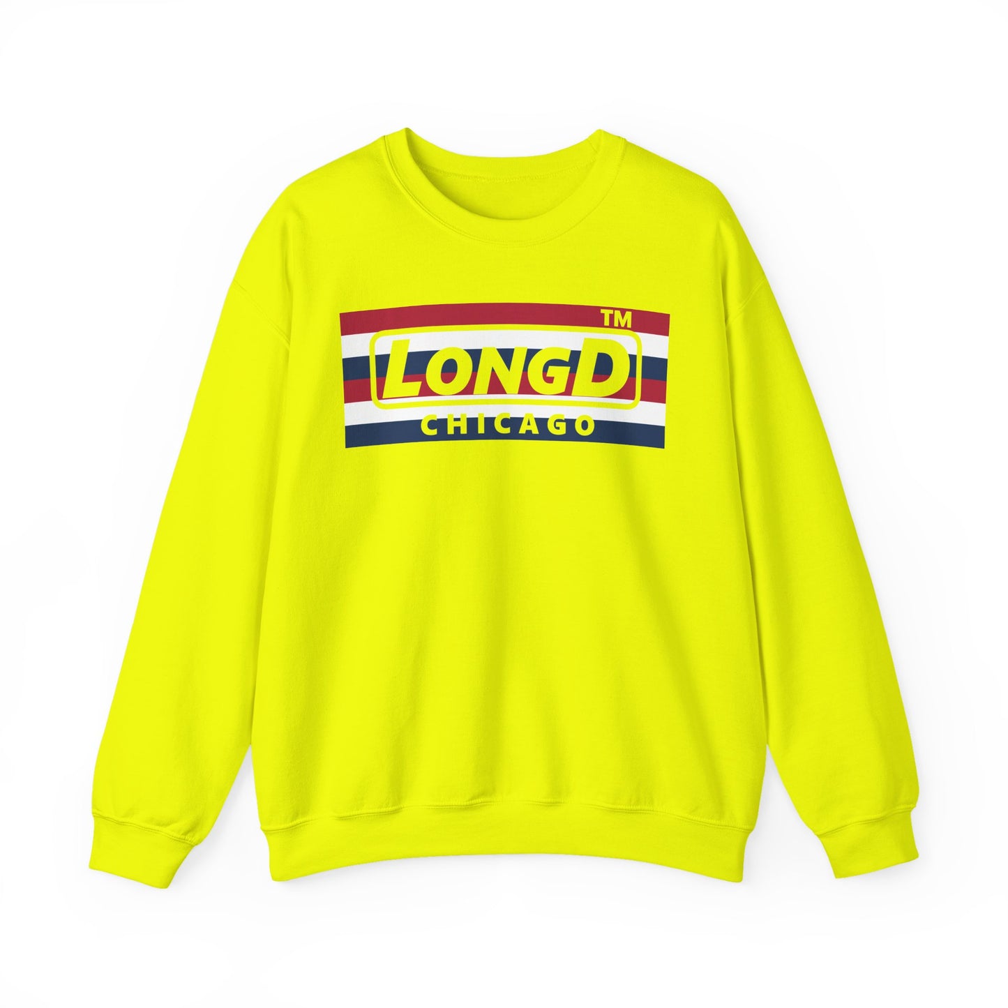 LongD negative horizontal 6-striped Chicago logo crewneck sweatshirt (patriotic colors)