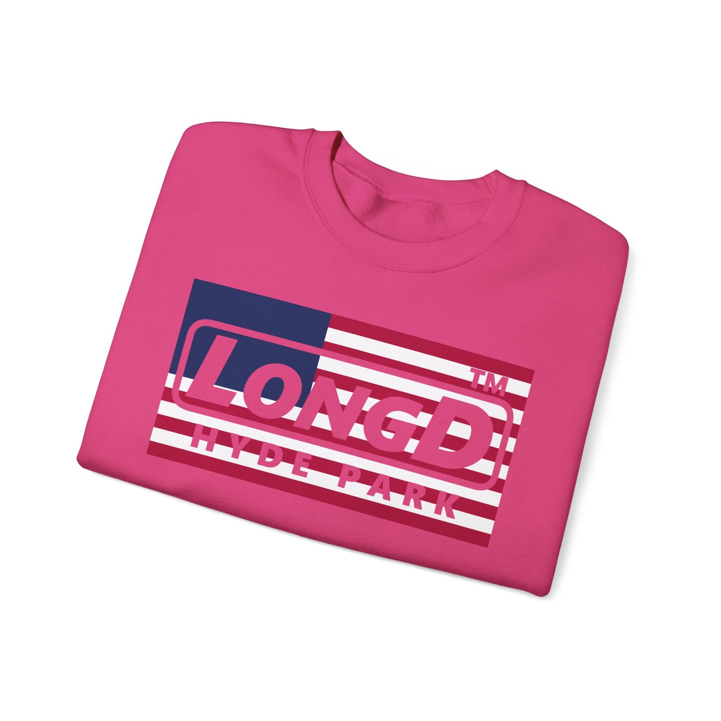 LongD negative flag front-back Hyde Park logo crewneck sweatshirt (patriotic colors)