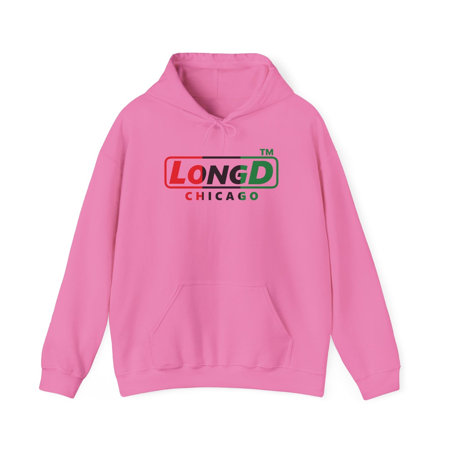 LongD® positive vertical 3-striped Chicago logo Hoodie (Juneteenth colors)