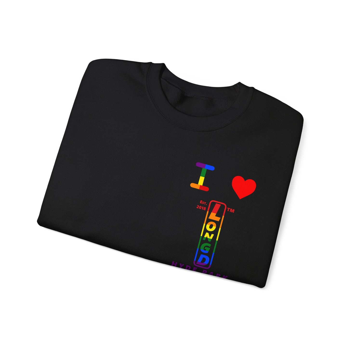 I Luv LongD positive horizontal 6-striped Hyde Park upright 4-print single-breasted logo crewneck sweatshirt (Pride colors)