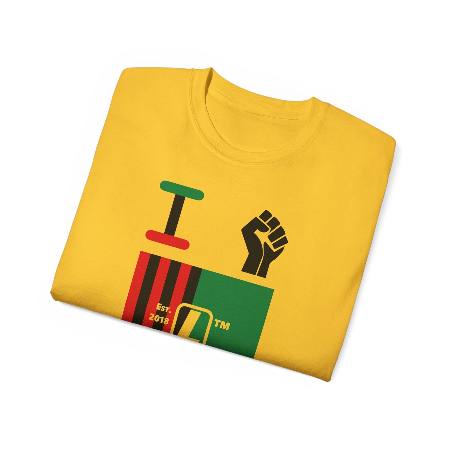 I fist LongD Cotton Tee negative flag Hyde Park upright logo (Juneteenth colors)