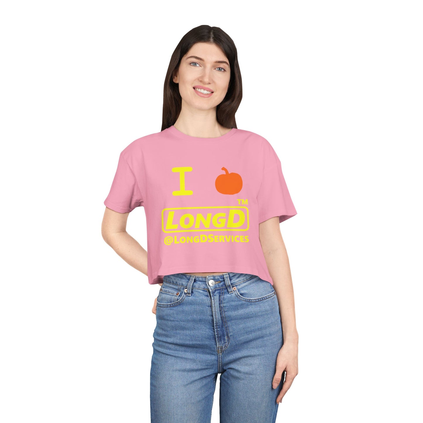 I Pumpkin LongD Logo Crop Tee yellow basic tag logo