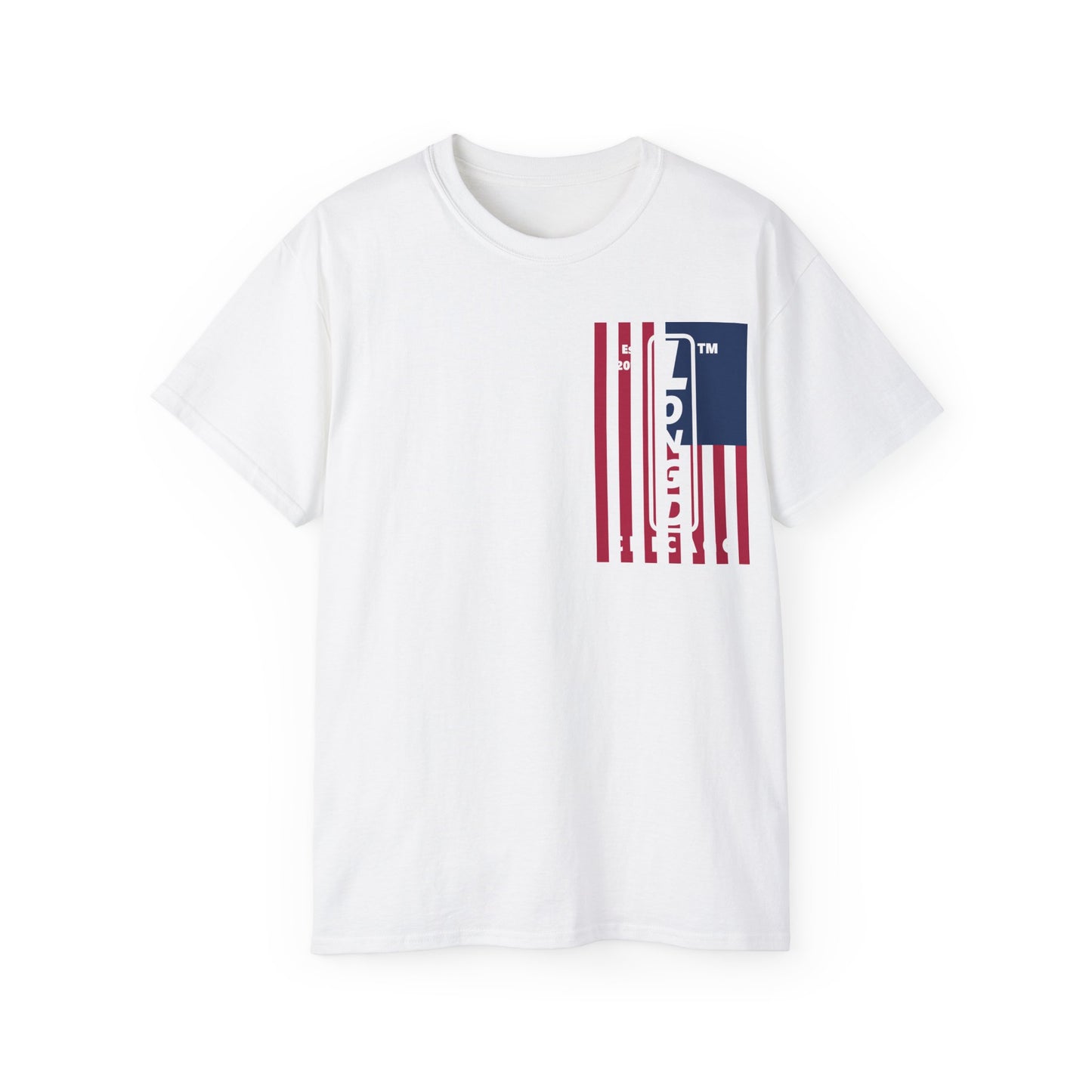 LongD cotton tee negative cropped flag single-breasted front-back Chicago upright logo (Patriotic colors)