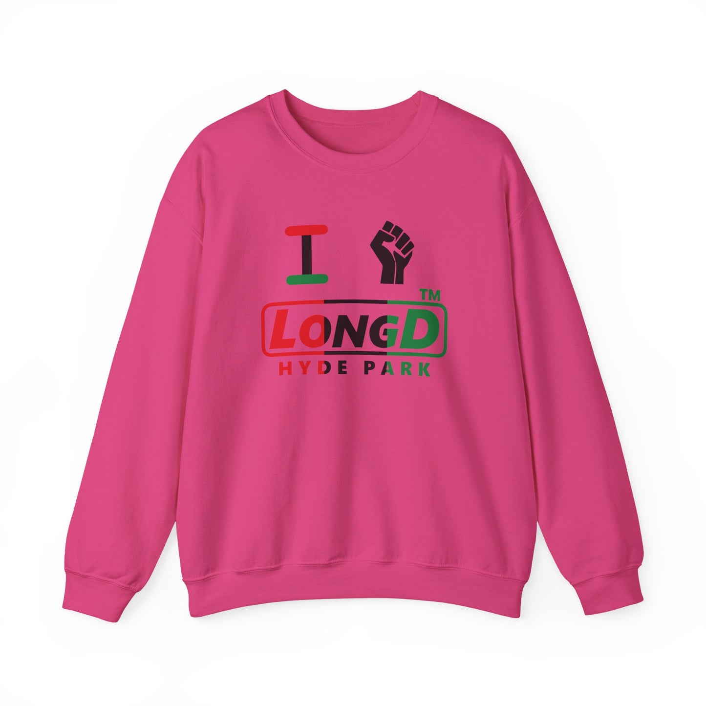 I fist LongD positive vertical 3-striped Hyde Park logo crewneck sweatshirt