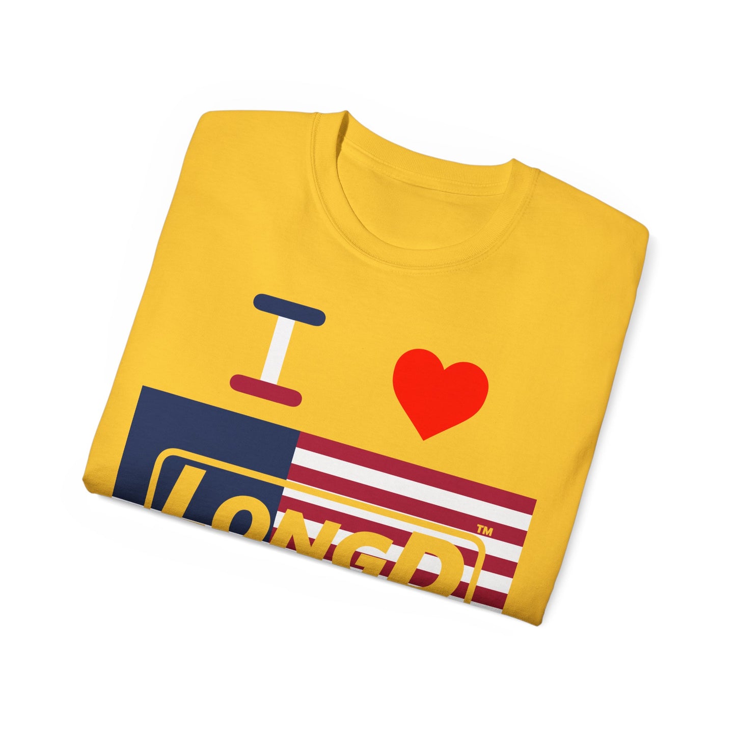 I Luv LongD® Logo Cotton Tee Red, White and Blue negative flag text