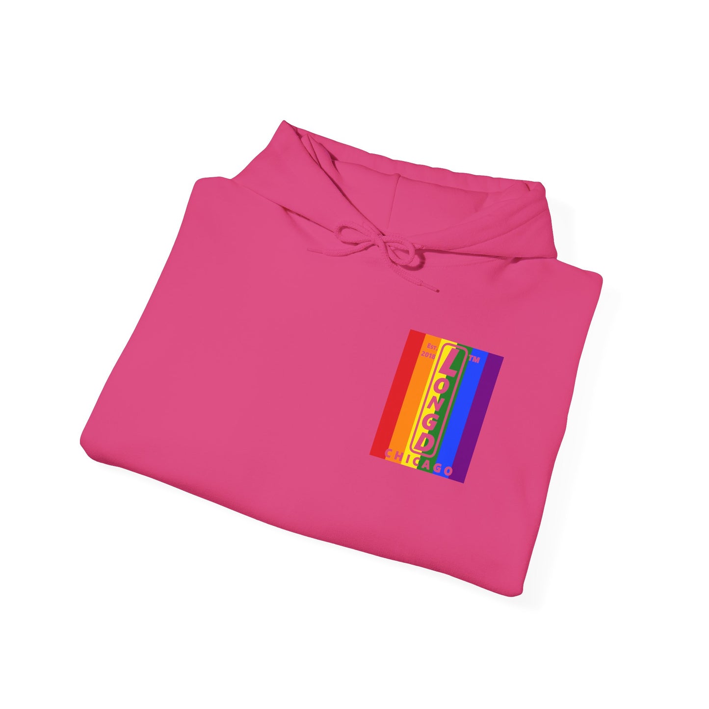 LongD single-breasted negative vertical 6-striped front-back upright Chicago logo hoodie (Pride colors)