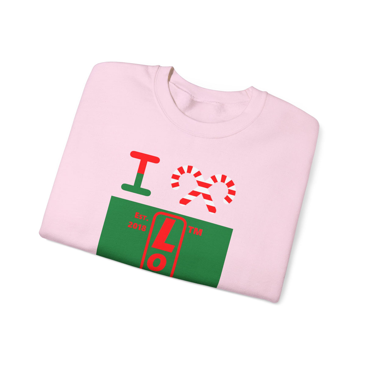 I candy cane LongD Hyde Park upright logo positive red on negative green crewneck sweatshirt