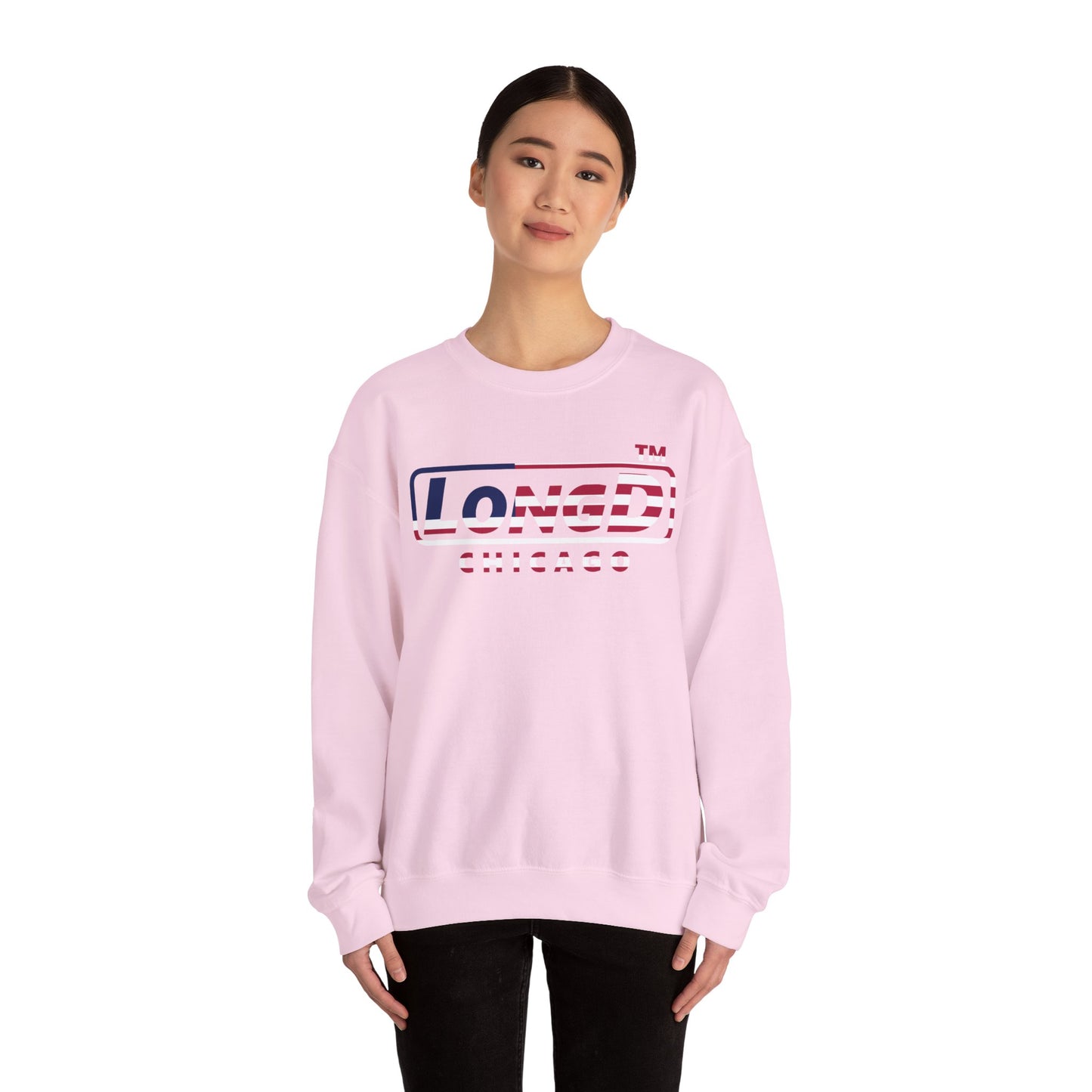 LongD positive flag Chicago logo crewneck sweatshirt (patriotic colors)