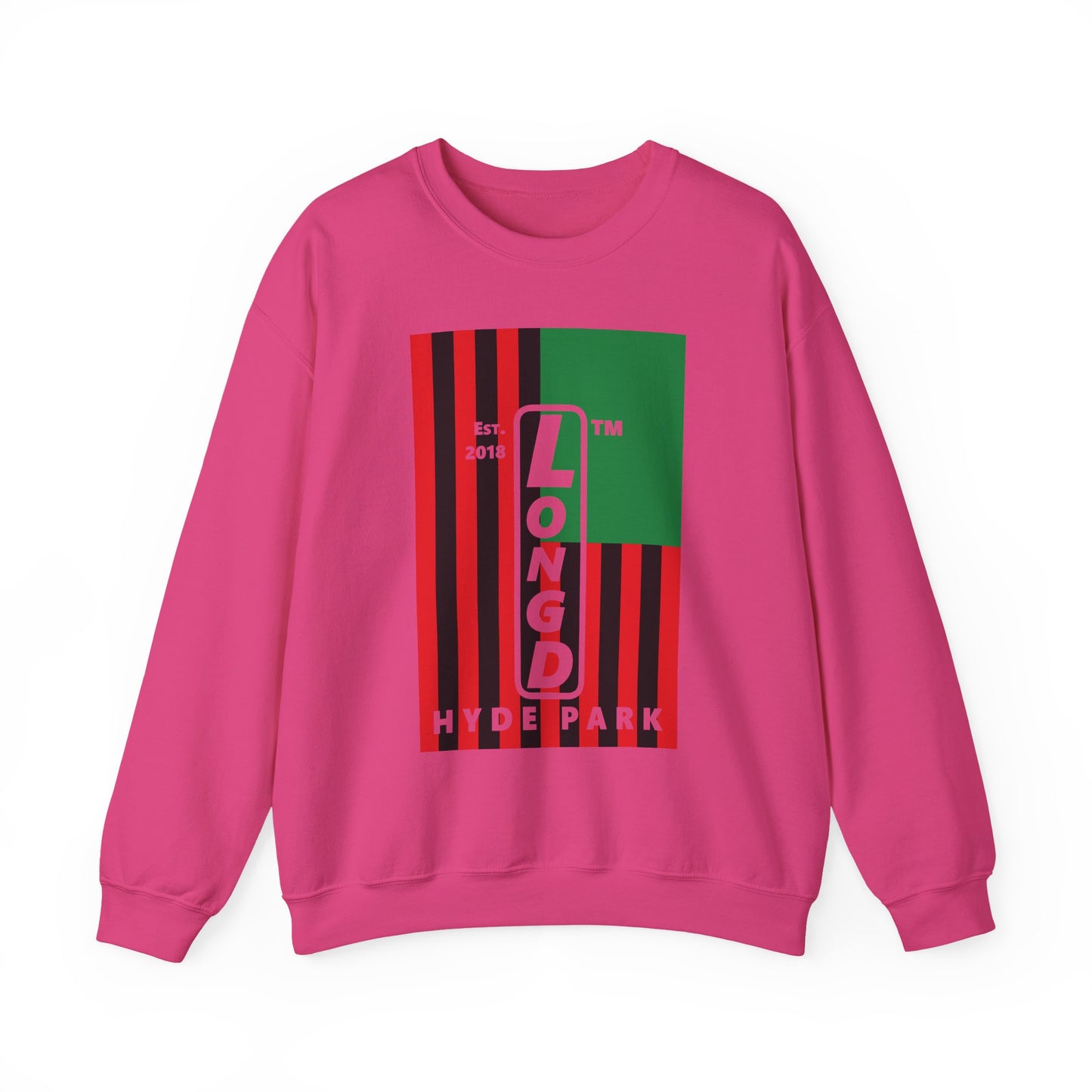 LongD negative cropped flag Hyde Park upright logo crewneck sweatshirt (Juneteenth colors)