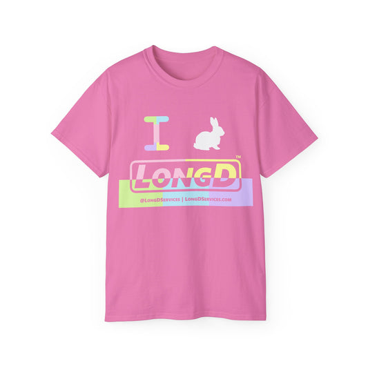 I Bunny LongD® Logo Cotton Tee Easter pastel variety positive top text and negative bottom text (white Easter Bunny)