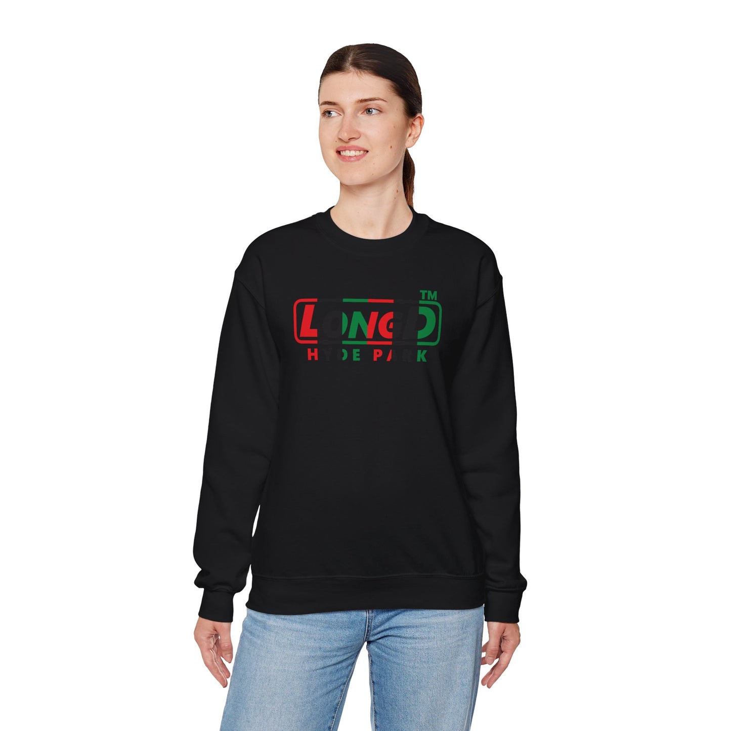LongD positive vertical 6-striped Hyde Park logo crewneck sweatshirt (Juneteenth colors)