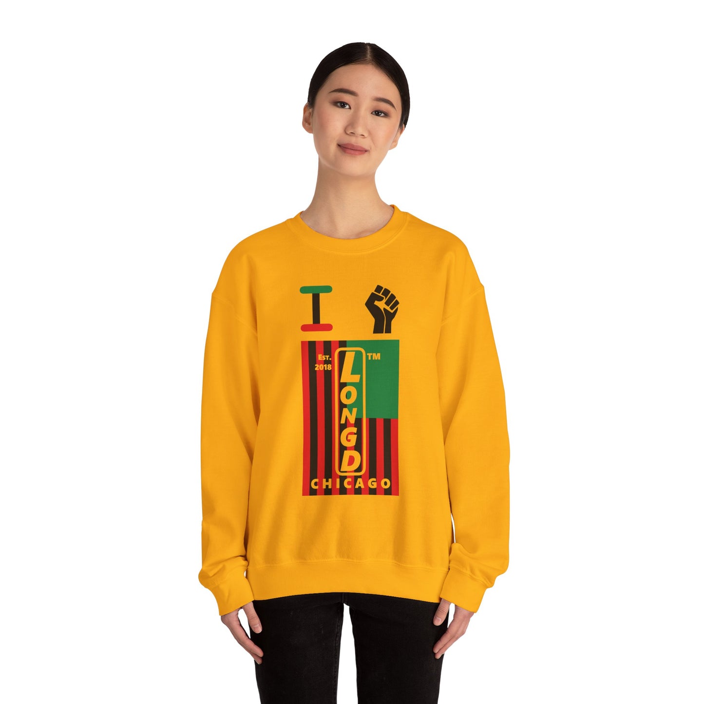 I Fist LongD negative flag Chicago upright logo crewneck sweatshirt
