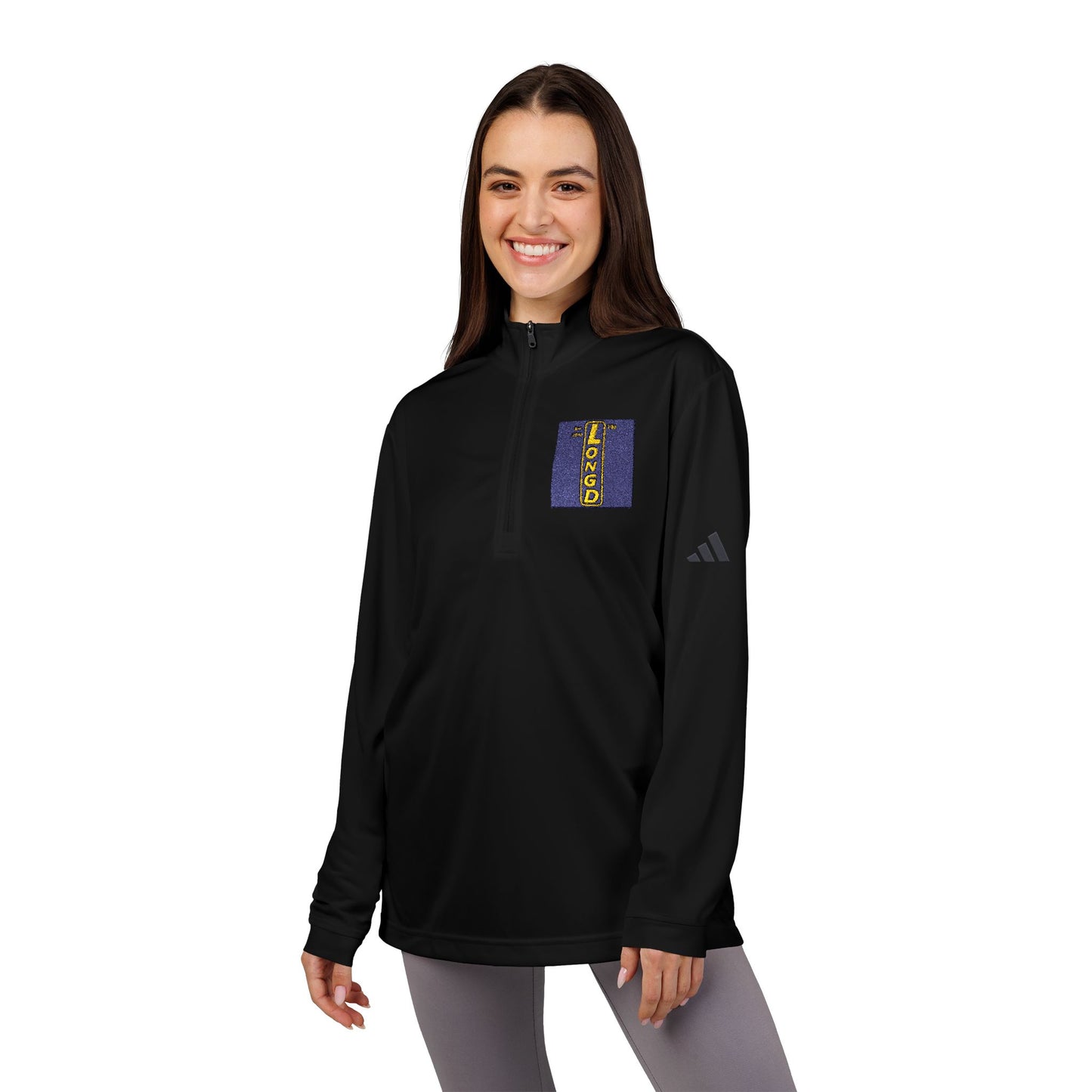 Embroidered adidas® Quarter-Zip pullover official reverse logo upright