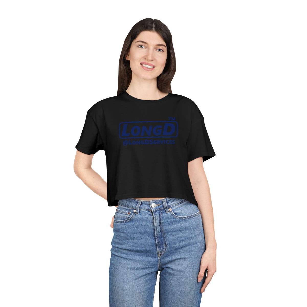 LongD Tag positive basic Navy (002060) logo crop tee