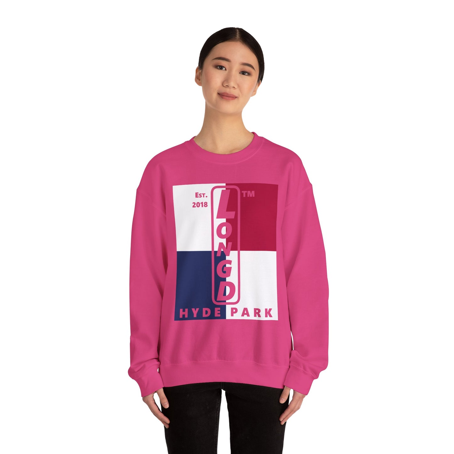 LongD negative quarters Hyde Park upright logo crewneck sweatshirt (patriotic colors)