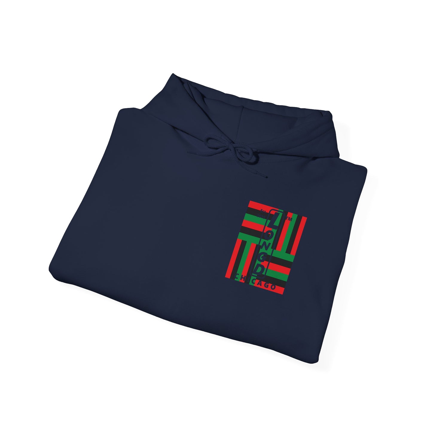 LongD single-breasted negative windmill front-back upright Chicago logo hoodie (Juneteenth colors)