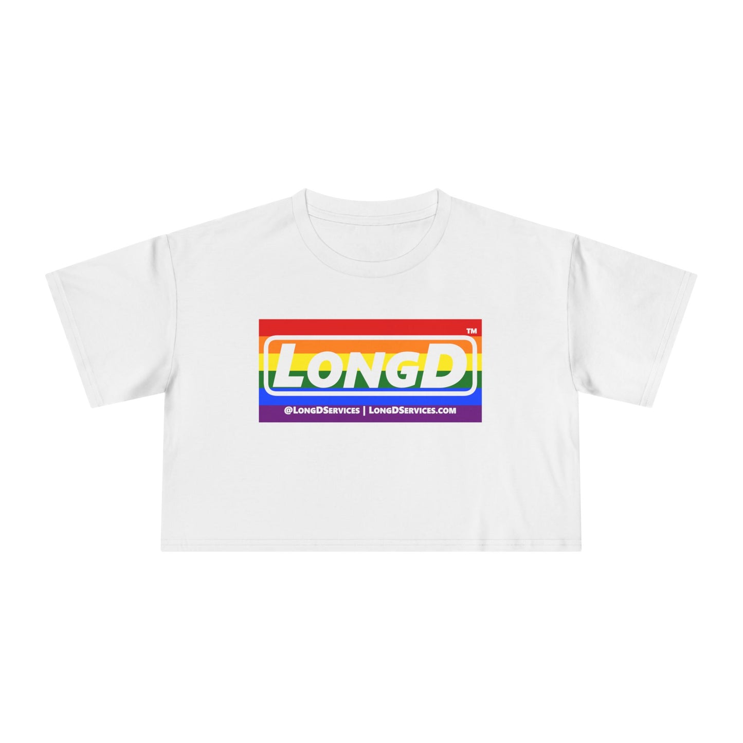 LongD Logo Women's Crop Tee (Pride color striped negative logo)