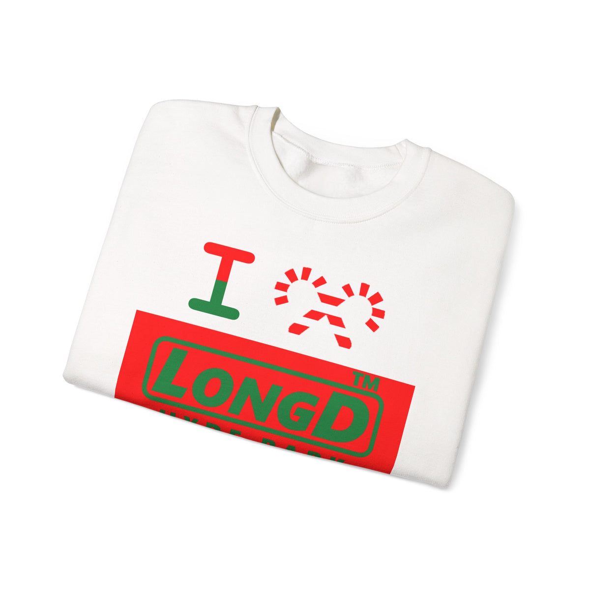 I candy cane LongD Hyde Park logo positive green on negative red crewneck sweatshirt