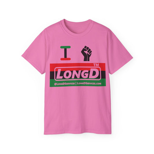 I fist LongD negative horizontal 3-striped tag-domain logo cotton tee