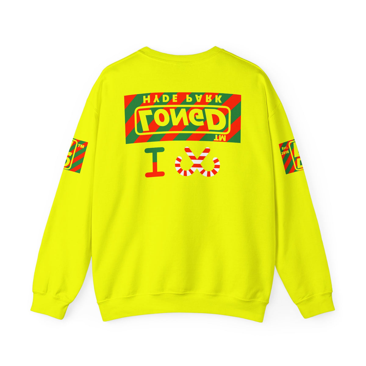 I candy cane LongD Hyde Park negative 12-striped 4-print logo crewneck sweatshirt