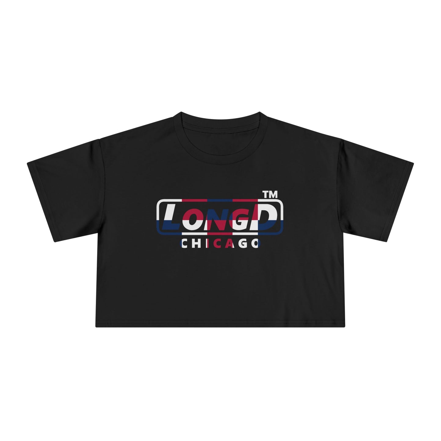 LongD positive 2x5 double-breasted front-back Chicago Logo Crop Tee (Patriotic colors)