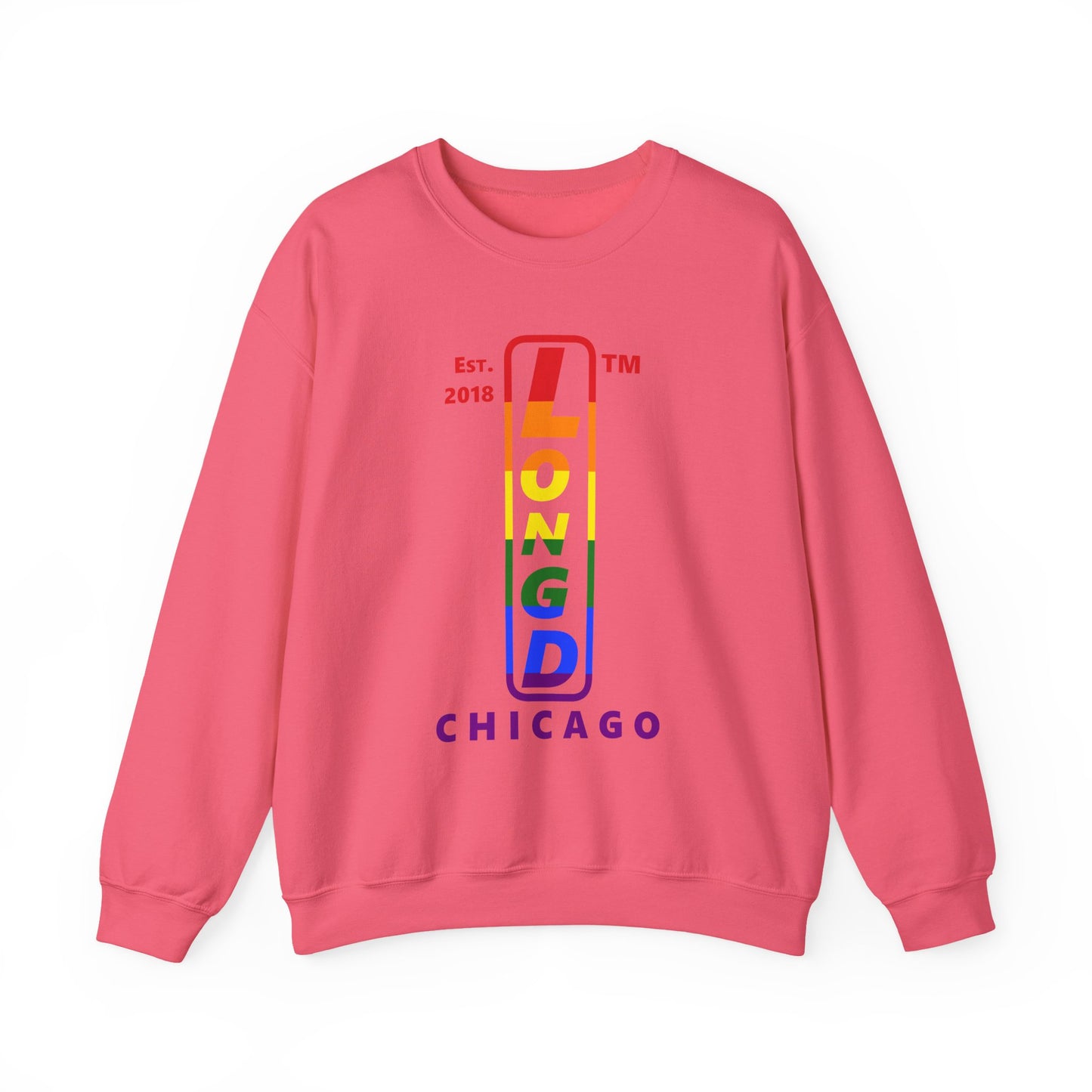 LongD positive horizontal 6-striped Chicago upright logo crewneck sweatshirt (Pride colors)
