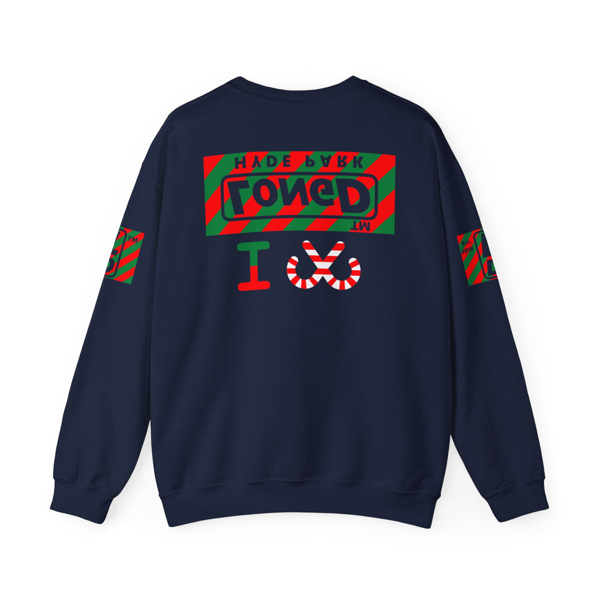 I candy cane LongD Hyde Park negative 12-striped 4-print logo crewneck sweatshirt