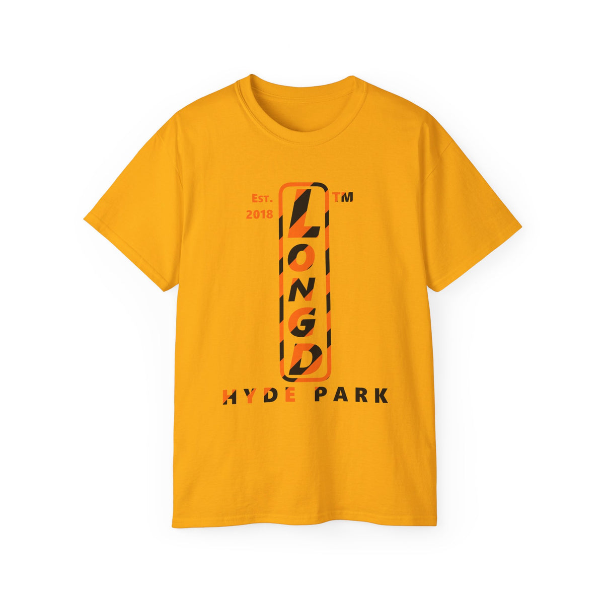 LongD Hyde Park positive upright pixel-weighted 12-striped logo (Halloween colors) cotton tee