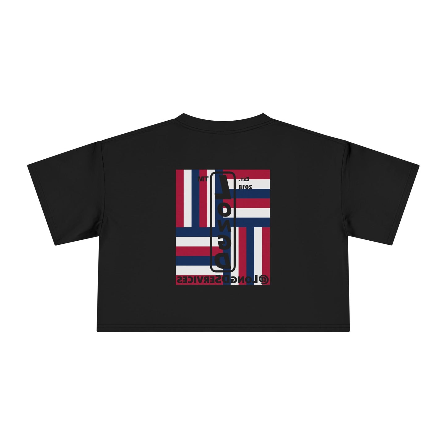 I burst LongD negative windmill upright front-reversed back tag logo crop tee