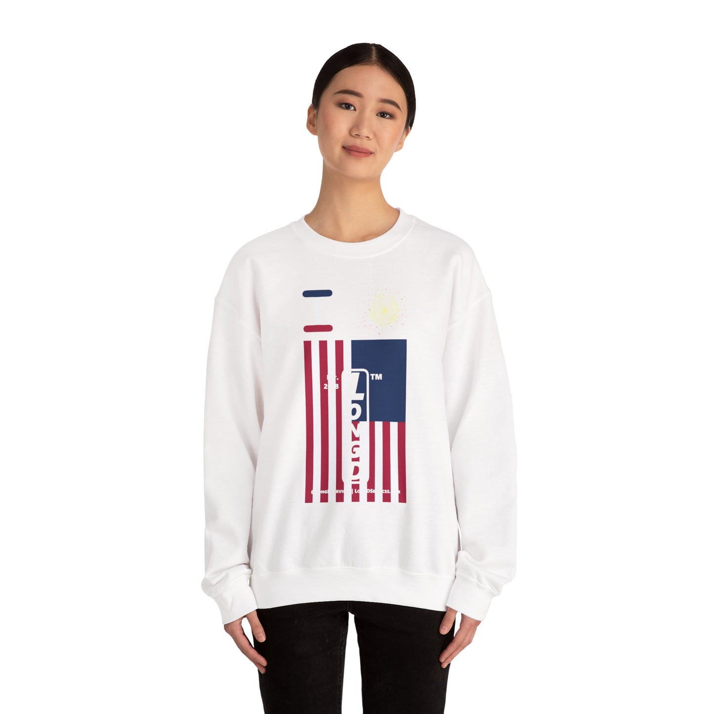 I Burst LongD negative cropped flag tag-domain upright logo crewneck sweatshirt