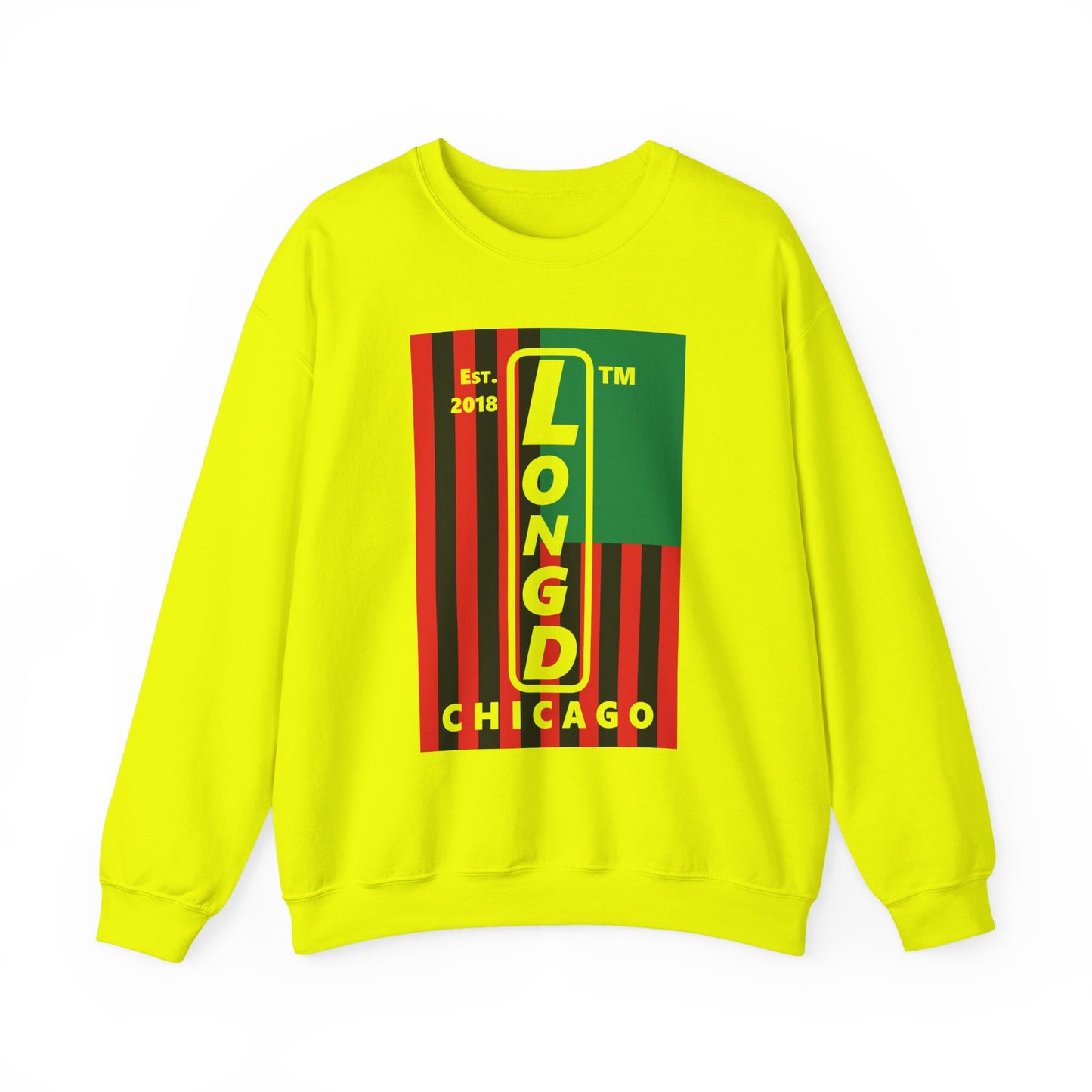 LongD negative cropped flag Chicago upright logo crewneck sweatshirt (Juneteenth colors)