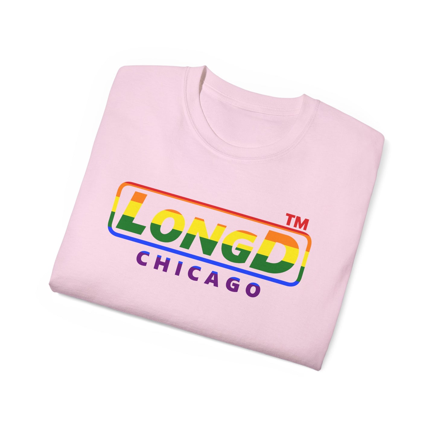LongD positive horizontal striped Chicago logo cotton tee (Pride colors)