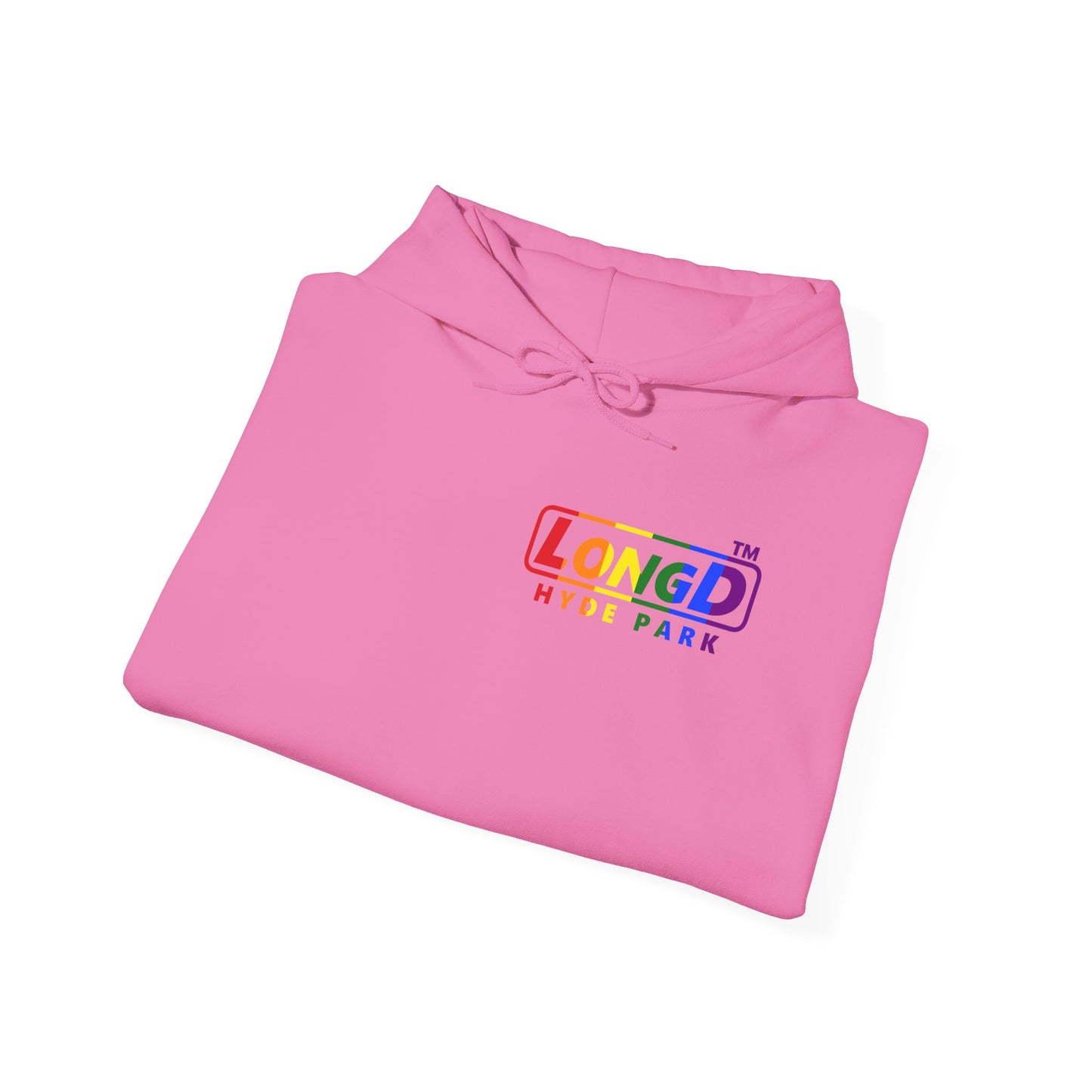 LongD® positive vertical striped single-breasted front-back Hyde Park logo hoodie (Pride colors)