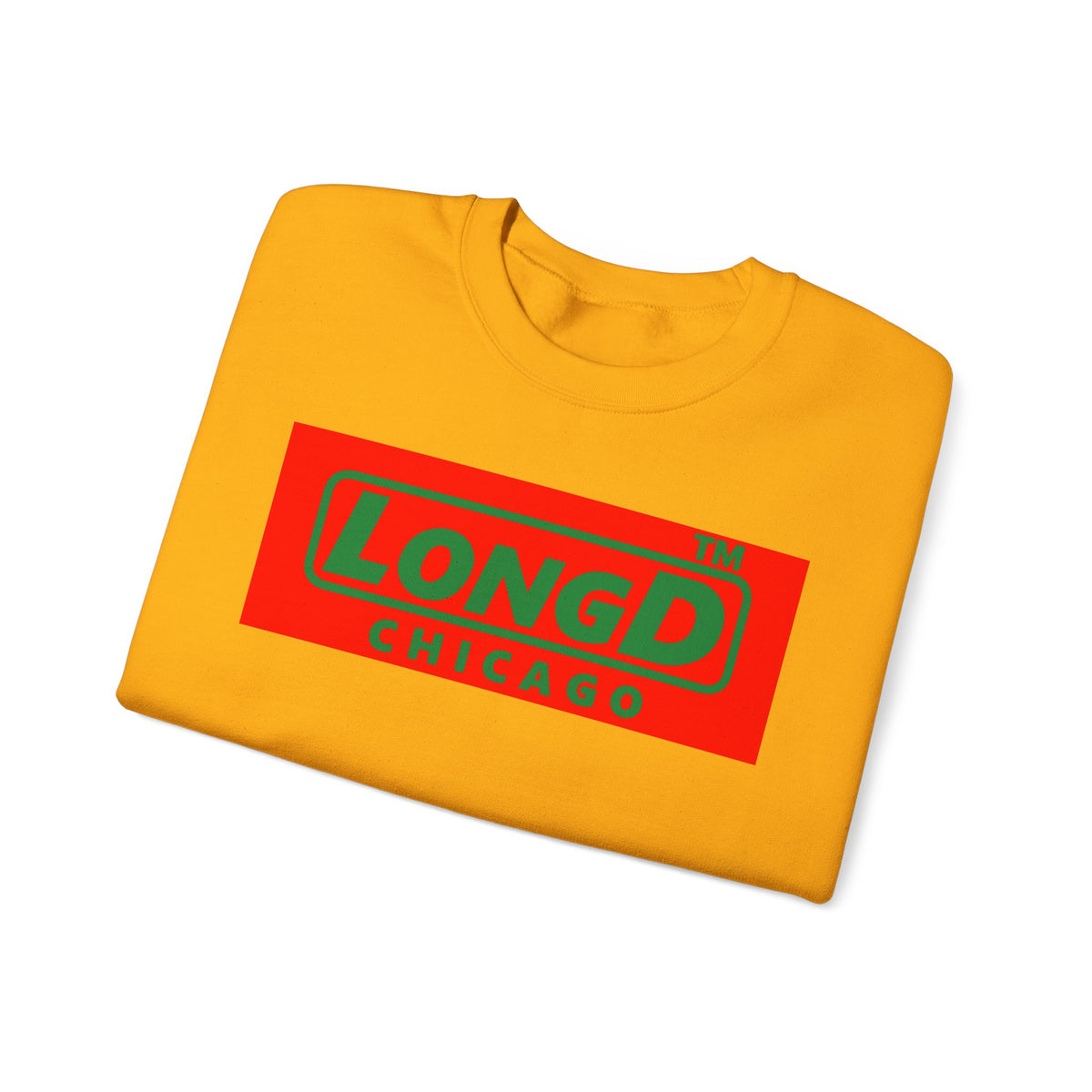 LongD Chicago logo positive green on negative red (Xmas colors) crewneck sweatshirt