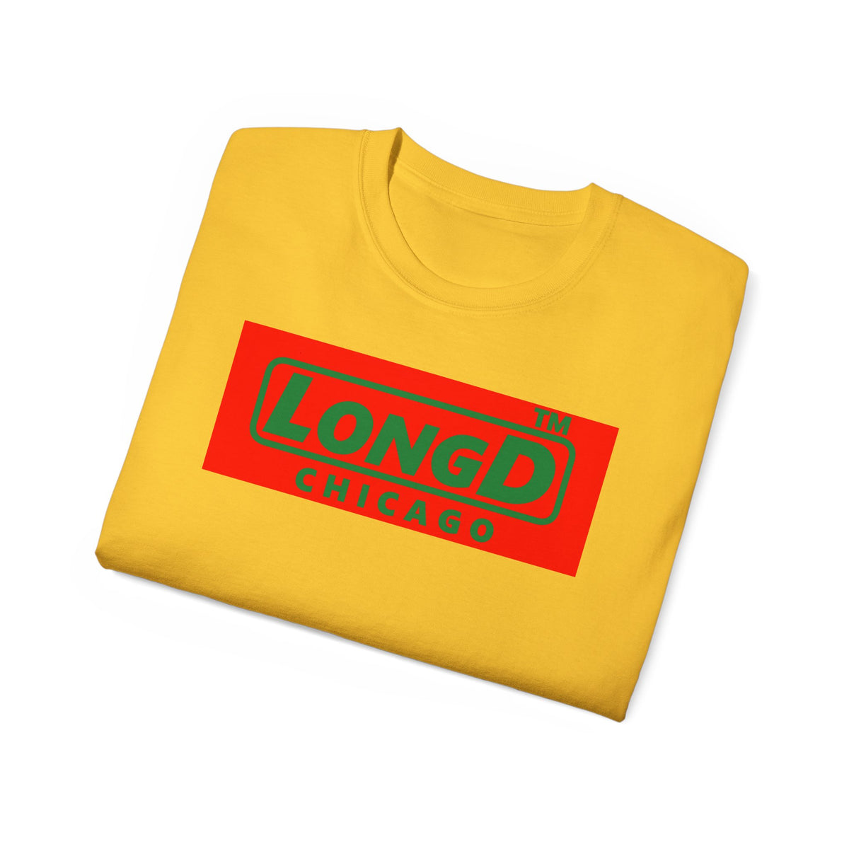 LongD Chicago logo positive green on negative red (Xmas colors) cotton tee
