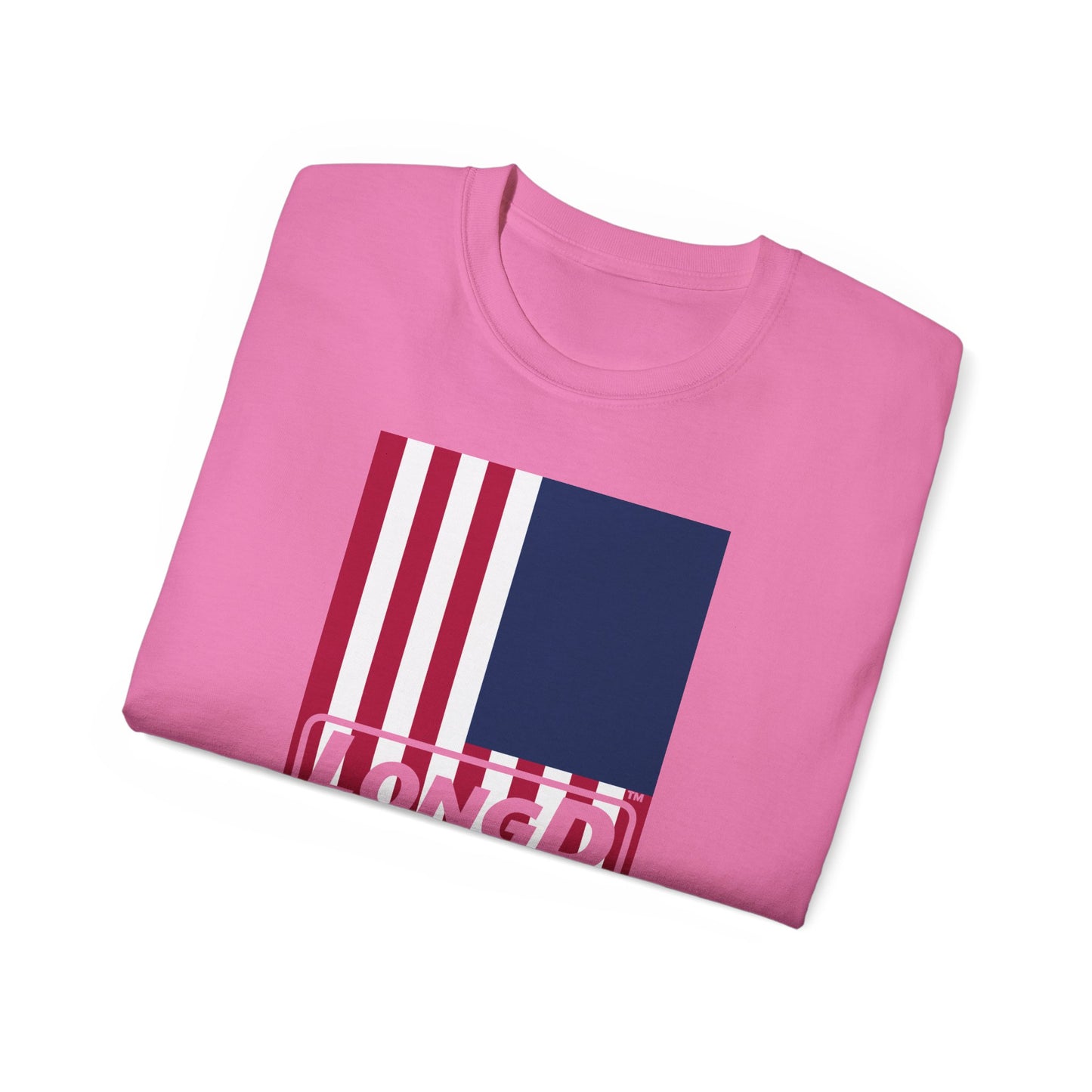 LongD® Logo Cotton Tee Red, White and Blue portrait (official proportions) flag negative text