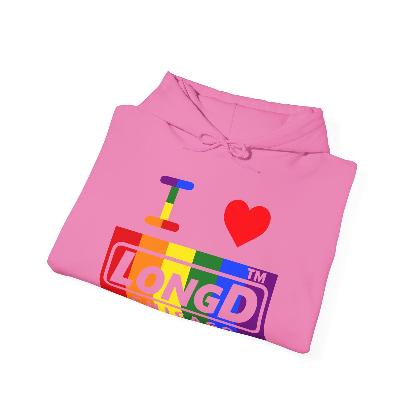 I Luv LongD® negative vertical striped 4-print Chicago logo hoodie (Pride colors)