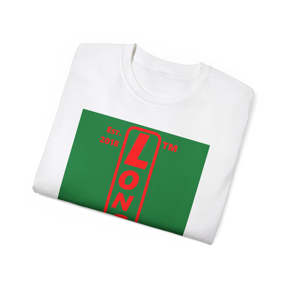 LongD Hyde Park upright logo positive red on negative green (Xmas colors) cotton tee