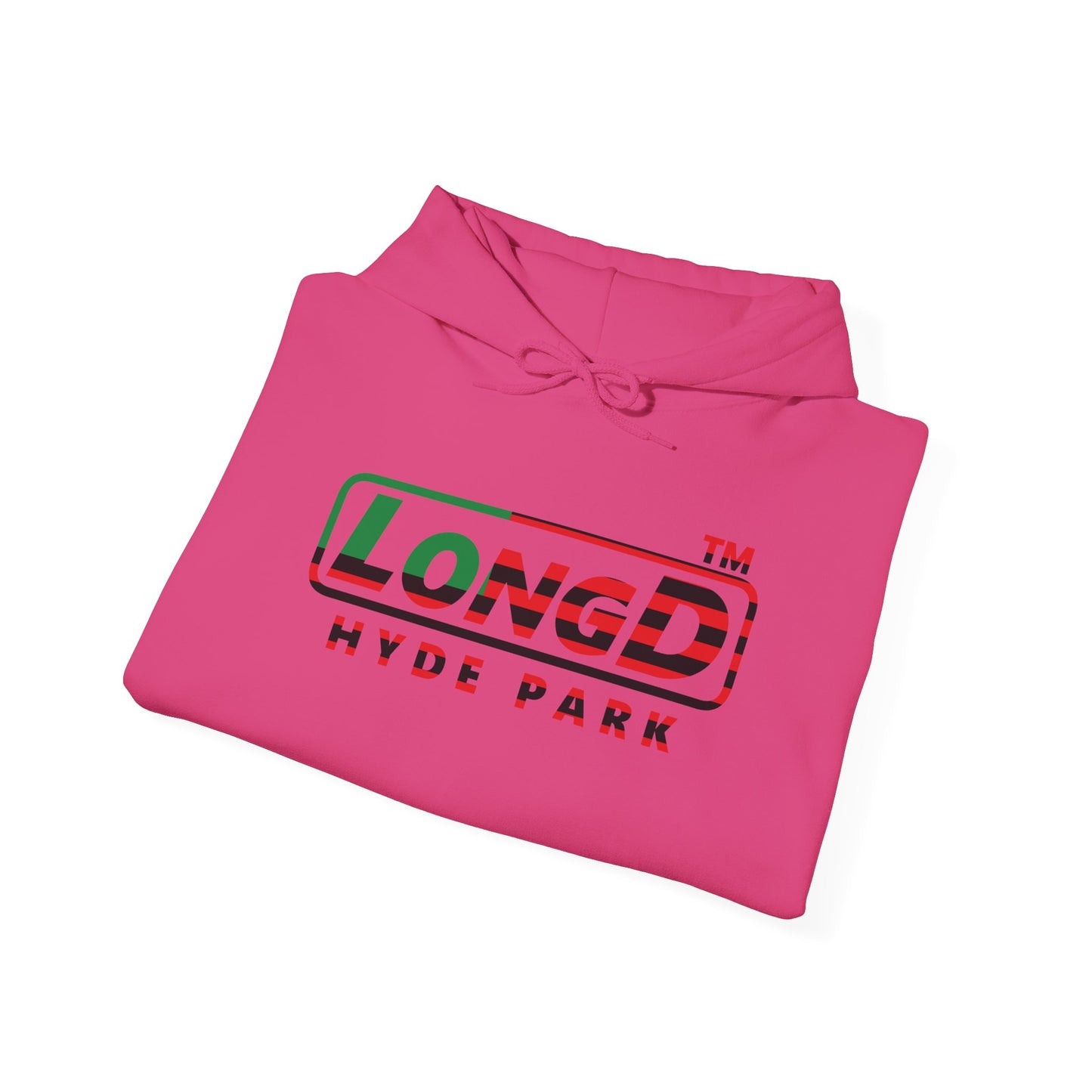 LongD® positive flag front-back Hyde Park logo Hoodie (Juneteenth colors)