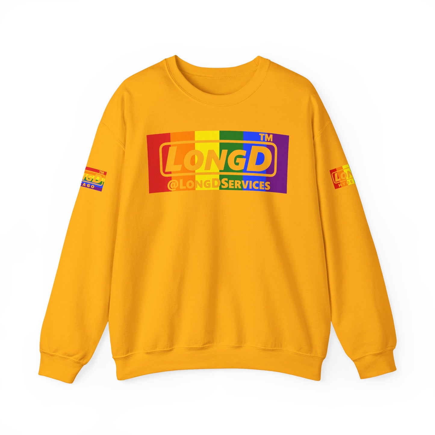 LongD official basic 4-print tag logo crewneck sweatshirt with Pride heart