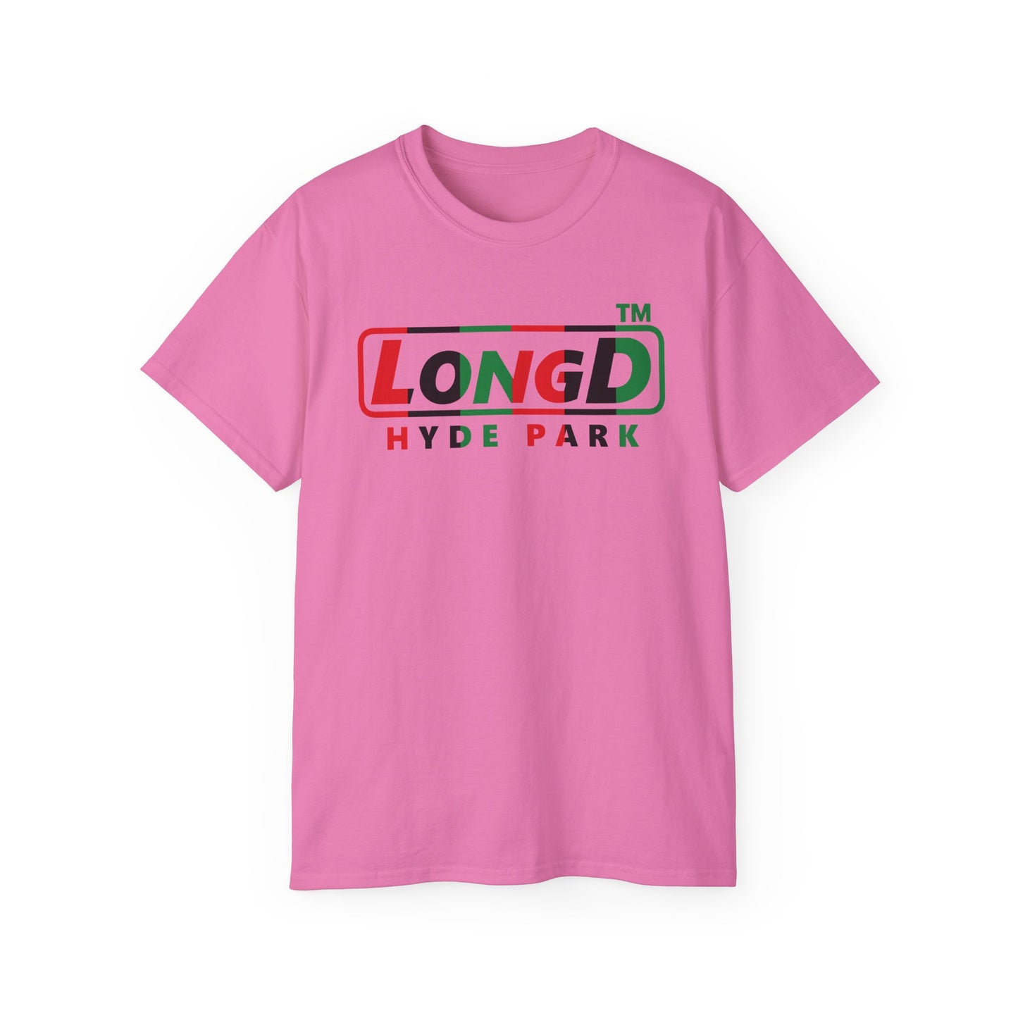 LongD positive vertical 6-striped Hyde Park logo cotton tee (Juneteenth colors)