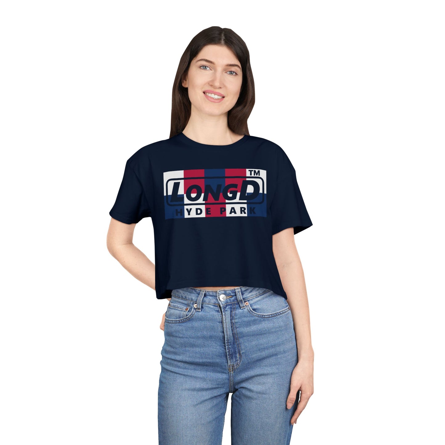 LongD negative 2x5 Hyde Park Logo Crop Tee (Patriotic colors)