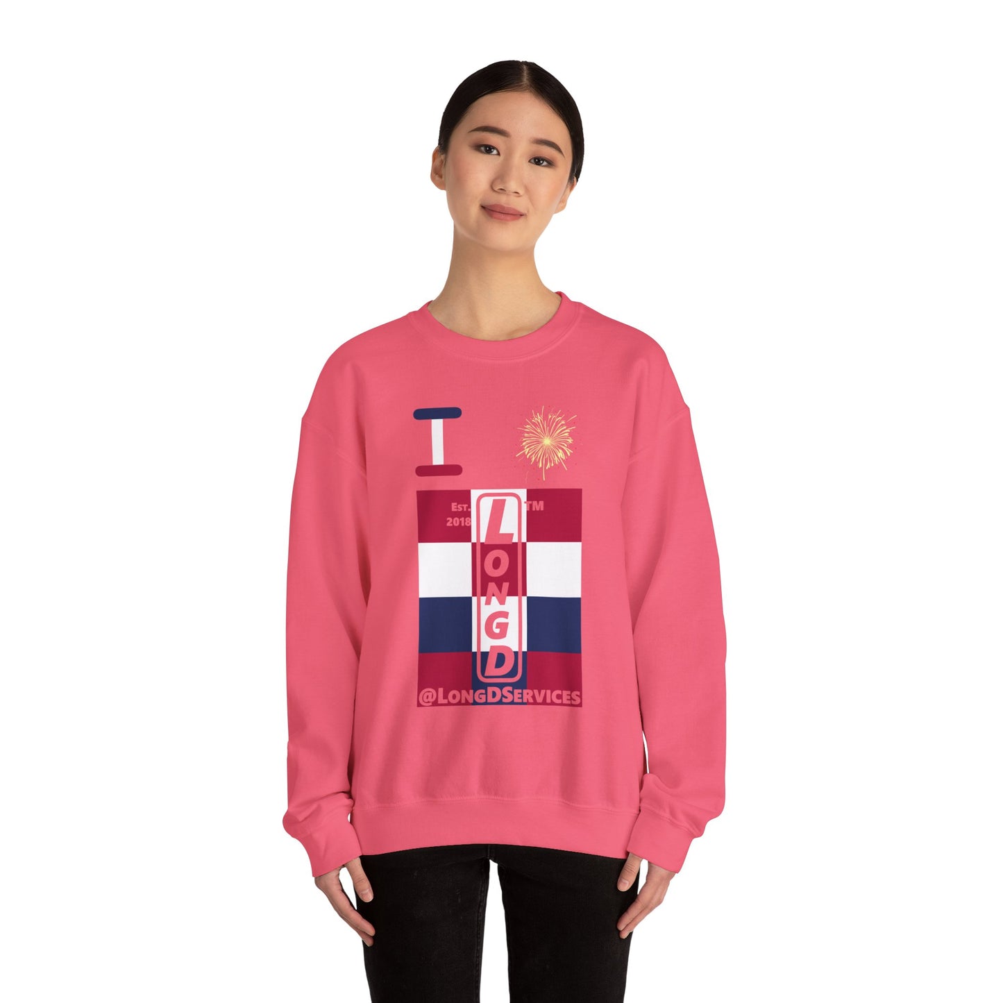 I Burst LongD negative 4x3 tag upright logo crewneck sweatshirt